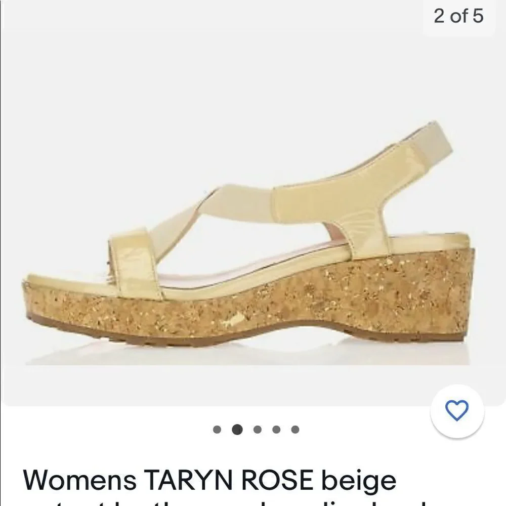 Taryn rose nieve sz 10 beige sling back tan cork wedge sandals /heels